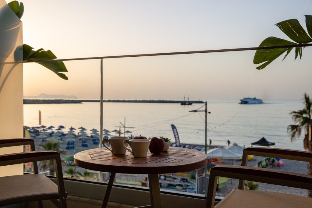 The Luxury balcony with a boat on the horizon
