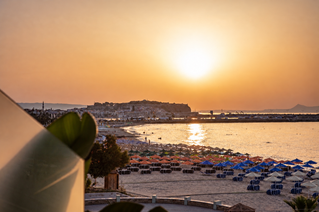 Golden light across Rethymno beach