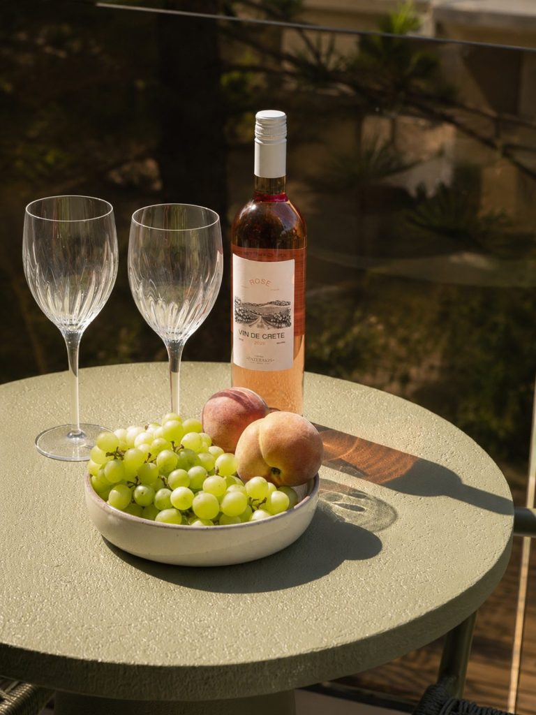 Wine and fresh fruit on the Deluxe balcony